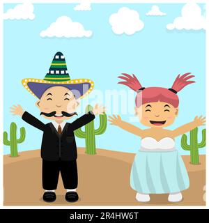 Vector Illustration of Fashion Mexico Wedding and Field Color Background Stock Vector