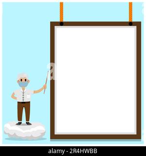Vector Illustration Of Teacher Presentation on Blank Board and Blue Color Background. Stock Vector