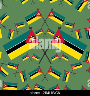 Vector Illustration of Pattern Mozambique Flags and Dark Green Color Background. Stock Vector