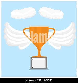 Vector Illustration of Wings Trophy, cloud and Blue Color Background. Stock Vector
