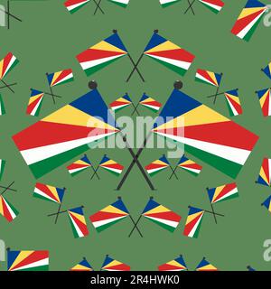 Vector Illustration of Pattern Seychelles Flags and Dark Green Color Background. Stock Vector