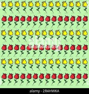 Vector Illustration Of Pattern Flowers red Yellow and Green Colors Background. Stock Vector