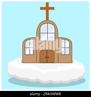 Vector Illustration Of Church On Cloud and Blue Color Background. Stock Vector