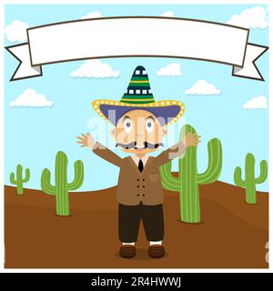 Mexican People With Blank Sign. Vector and Illustration Stock Vector