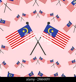 Vector Illustration of Pattern Malaysia Flags and Pink Colors Background. Stock Vector