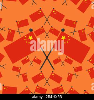 Vector Illustration of Pattern China Flags and Orange Color Background. Stock Vector