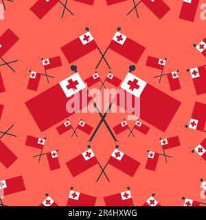 Vector Illustration of Pattern Tonga Flags and Red Color Background. Stock Vector