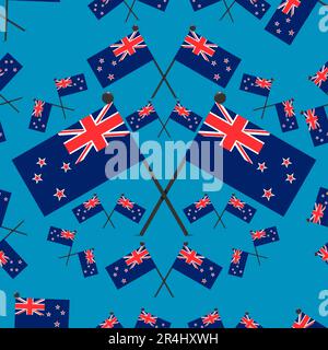 Vector Illustration of Pattern New Zealand Flags and Blue Color Background. Stock Vector