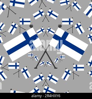 Vector Illustration of Pattern Finland Flags and Grey Colors Background. Stock Vector