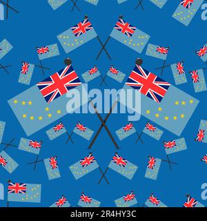 Vector Illustration of Pattern Tuvalu Flags and Dark Blue Color Background. Stock Vector
