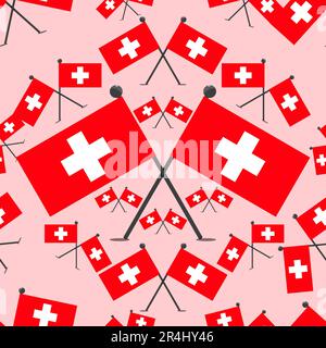 Vector Illustration of Pattern Swiss Flags and Pink Colors Background. Stock Vector