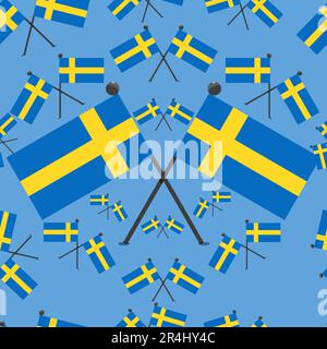 Vector Illustration of Pattern Sweden Flags and Blue Colors Background. Stock Vector
