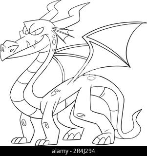 Cute Dragon Character For Coloring Page, Creative Coloring Experiences with Dragon Pages. Stock Vector