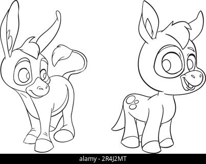 Easy coloring page of donkey . Icon sheet vector. Vector design template for kids coloring book Stock Vector