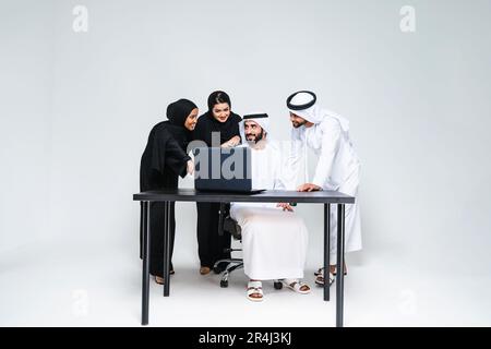 Group of arab business people working together in the office - Corporate middle-eastern business team brainstorming on a business plan in Dubia, conce Stock Photo