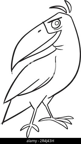 wicked crow for hallowen party coloring pages. Halloween coloring page with spooky objects, hand drawn cute Halloween coloring sheet. Doodle style. Stock Vector