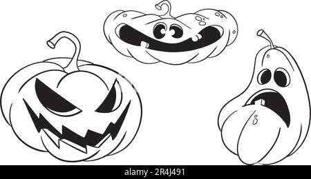 Bat, witch hat and magic potion pot with ghosts for hallowen party. Outlines-contours - design for logo, stickers, icon, illustration for coloring Stock Vector