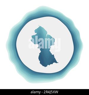 Guyana logo. Badge of the country. Layered circular sign around Guyana border shape. Awesome vector illustration. Stock Vector