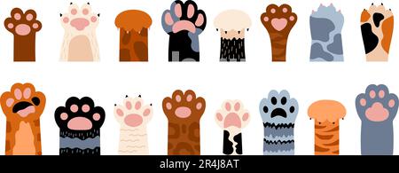 Cartoon cat foots, different sweet kitten paws. Isolated flat pets paw, tiger claws. Pet foot, abstract decorative doodle animal decent vector graphic Stock Vector