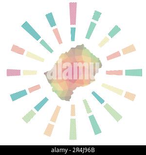 Lesotho sunburst. Low poly striped rays and map of the country. Classy vector illustration. Stock Vector
