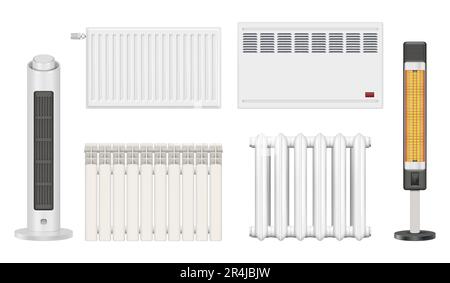 Heat systems. Domestic interior heaters decent vector realistic templates Stock Vector