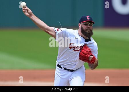 Cleveland Guardians starting pitcher Hunter Gaddis delivers during the ...