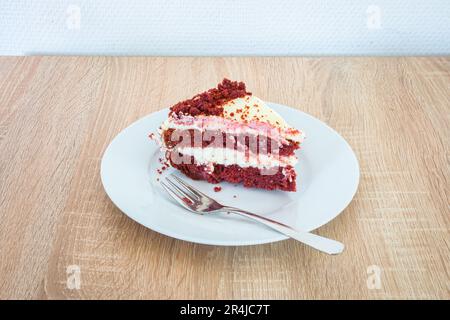 Piece of red velvet cake on a platter Stock Photo