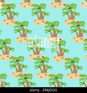 Vector Illustration of Pattern Coconut Wood on Ilsland, and Blue Colors Background. Stock Vector