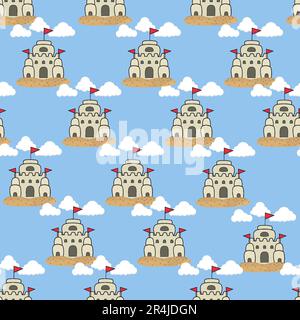 vector Illustration of Pattern Palace on Beach, Summer Time Theme, Icon,and Blue Colors Background Stock Vector