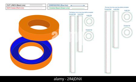 Round tube or cylinder style box die line template and 3D render box Stock Vector