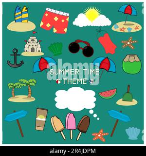 Vector Illustration of Icon Summer Time Theme and Dark Grey Colors Background Stock Vector
