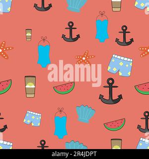 Vector Illustration of Icon Summer Time Pattern and Red Colors Background Stock Vector