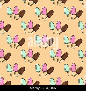 Vector Illustration of Pattern Three Es Cream, Pink, BLue, Cocolate and  Brown Colors Background. Stock Vector