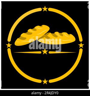 Vector Illustration Of Two Breads Logo Circle, Gold and Black Colors Background. Stock Vector