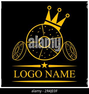 VectorIllustration Of Three Donut King Logo, Yellow, Gold and Black Colors Background Stock Vector