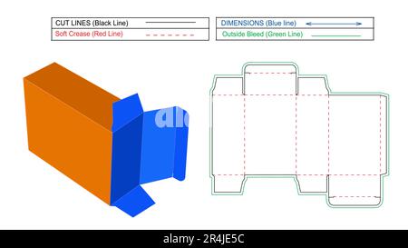 (RTE) Custom Reverse Tuck End folding box, 3D render and die line template with Resizeable Stock Vector