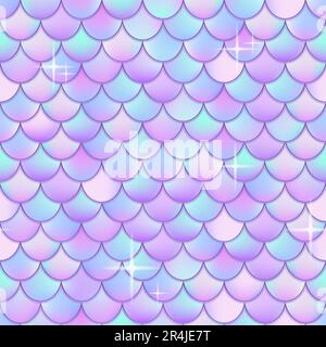 Holographic mermaid scales. Magic fish or dragon iridescent scale background, color geometric seamless pattern tale animal for fabric print, ingenious vector illustration of skin dragon holographic Stock Vector