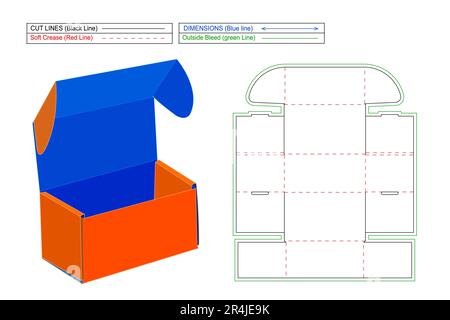 Corrugated Mailer Shipping Box, In destructor Corrugated Mailer Box die line template editable and resizeable with 3D box vector file Stock Vector