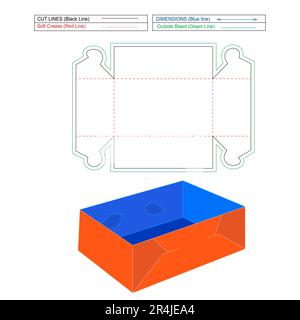 Corrugated tray box and corrugated shipping box, colour changeable and editable box, die line template an d 3d box Stock Vector