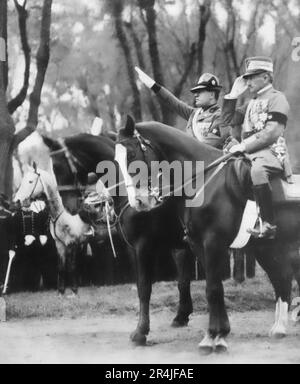 1923 rare image of the Fascist Italian dictator Benito Mussolini, together with the famous Italian General Armando Diaz. Stock Photo