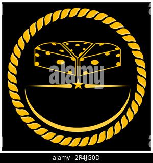 Vector Illustration Of Three Cheese on Circle Logo, Yellow, Gold and Black Colors Background Stock Vector