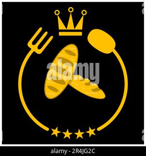 Vector Illustration Of Two Bread King On Circle Logo, Yellow, Gold and Black Colors Background Stock Vector
