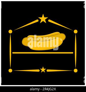 Vector Illustration og Hot Dog Logo, Yellow, Gold and Black Colors Bakcground Stock Vector
