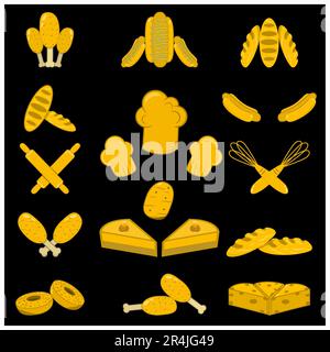 Vector Illustration of Icon, Picture Food Theme, Yellow, Gold and Black Colors Background Stock Vector