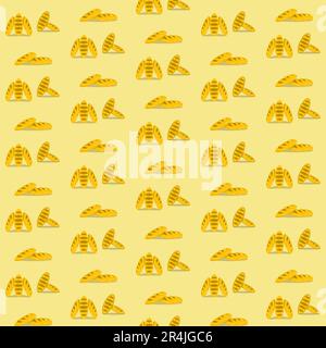 Vector Illustration of Breads Icon Pattern, Yellow, Gold and Black Colors Background Stock Vector