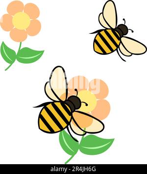 Cute bee on Happy Flowers vector illustrations Stock Vector