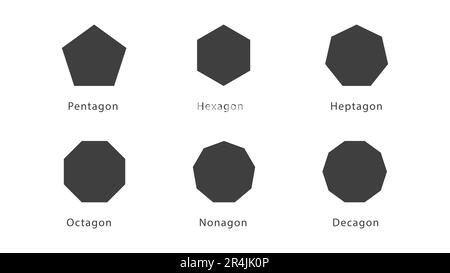 Pentagon Hexagon Heptagon Octogon Nonagon Decagon Vector Illustration Stock Vector