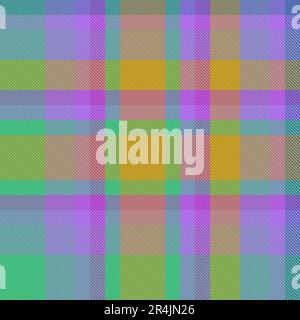Background seamless check of plaid tartan textile with a fabric vector texture pattern in purple and yellow colors. Stock Vector
