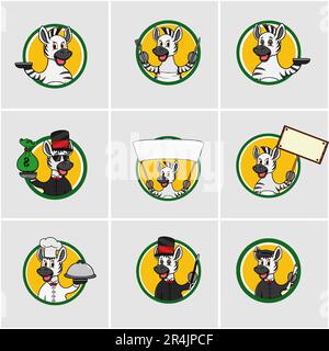 Cute Zebra Head Circle Label set, Yellow Colors Background, Cartoon, Mascot, Animals, Character, Vector and Illustration. Stock Vector