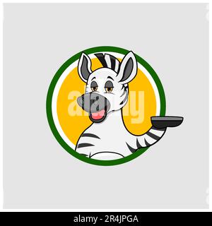 Zebra Head Circle Label With Relax Smile Expression , Yellow Colors Background, Mascot, Icon, Character or Logo, Vector and Illustration. Stock Vector